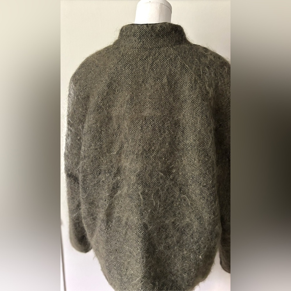 Vintage 80s Canadian Green Wool Mohair Artistic Bohemian Funky Appliqué Coat - Picture 7 of 12